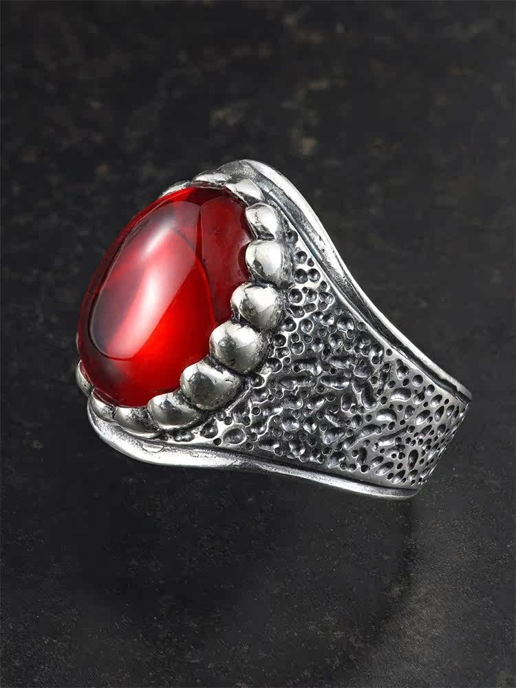 Hammered Red Gem 925 Sterling Silver Biker Ring product view 3