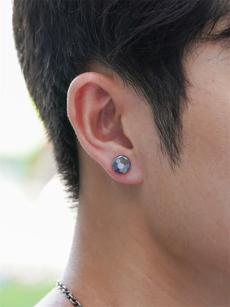 Hammered Round Sterling Silver Biker Stud Earring detail view 4