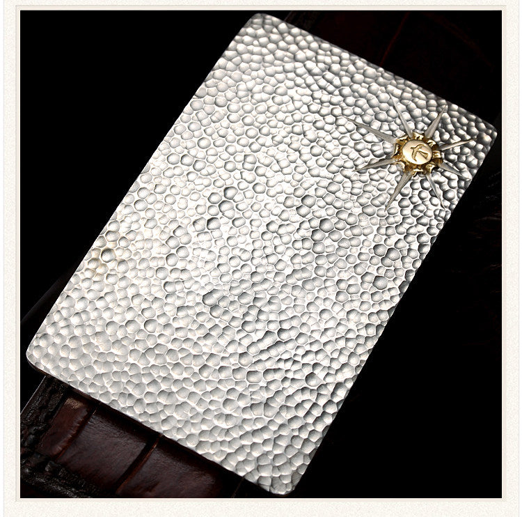 Hammered Silver Crocodile Leather Biker Belt — product view