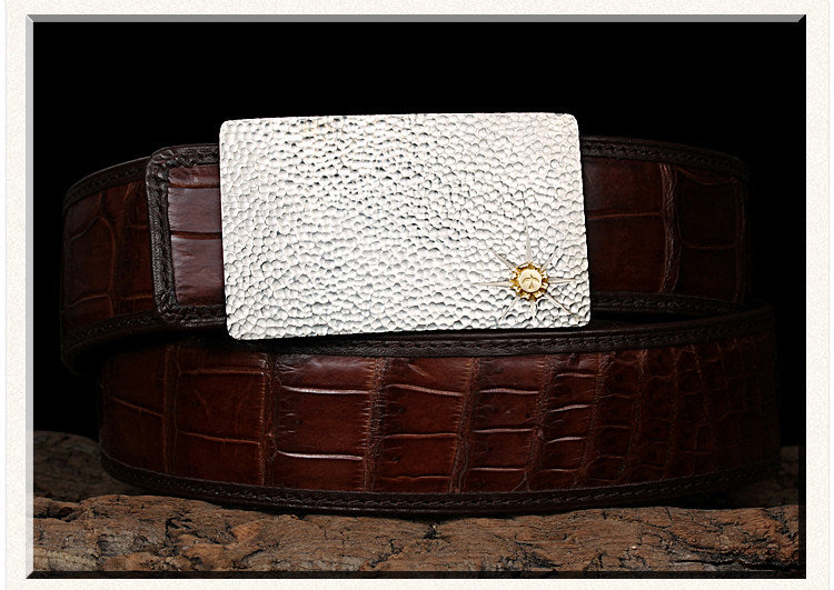 Hammered Silver Crocodile Leather Biker Belt — alternate product view 2