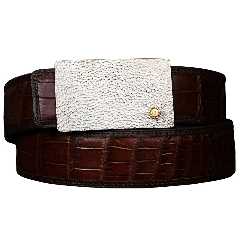 Hammered Silver Crocodile Leather Biker Belt — alternate product view 3