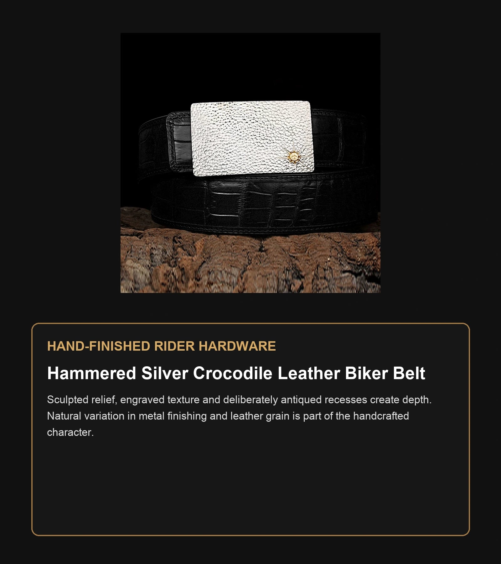 Hammered Silver Crocodile Leather Biker Belt craftsmanship guide in English