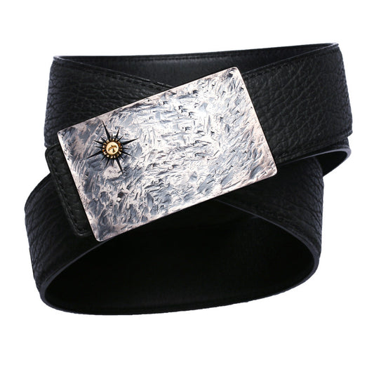 Hammered Silver Shark Leather Biker Belt — product view