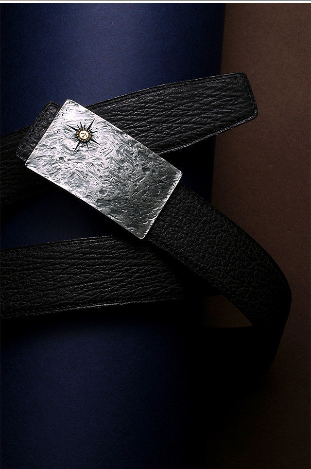 Hammered Silver Shark Leather Biker Belt — detail view 2