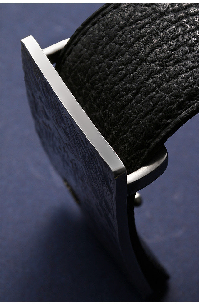 Hammered Silver Shark Leather Biker Belt — detail view 7