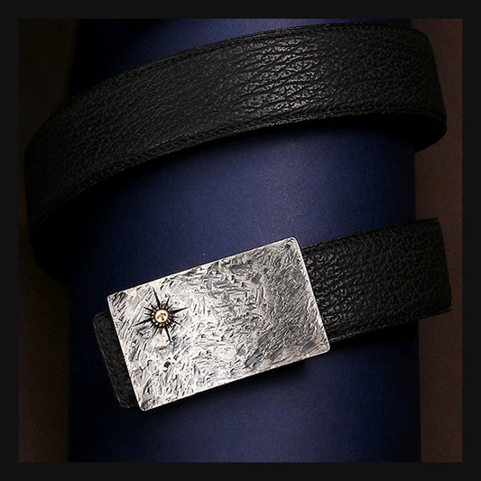 Hammered Silver Shark Leather Biker Belt product view