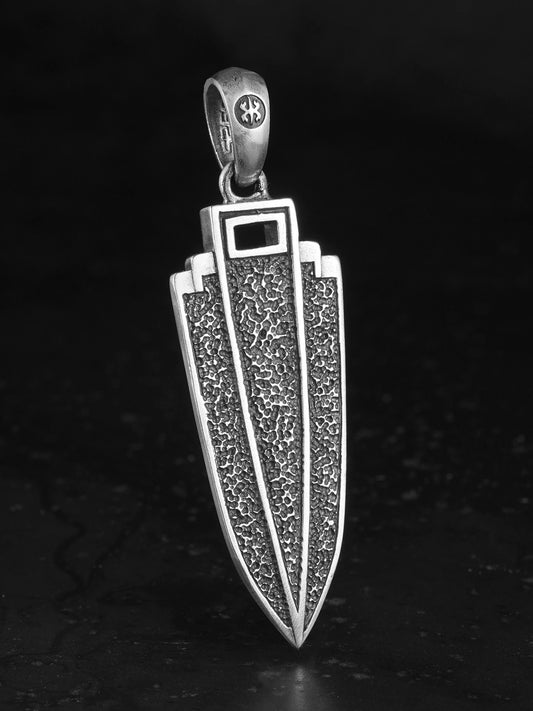 hammered spearhead sterling silver biker pendant product view 1