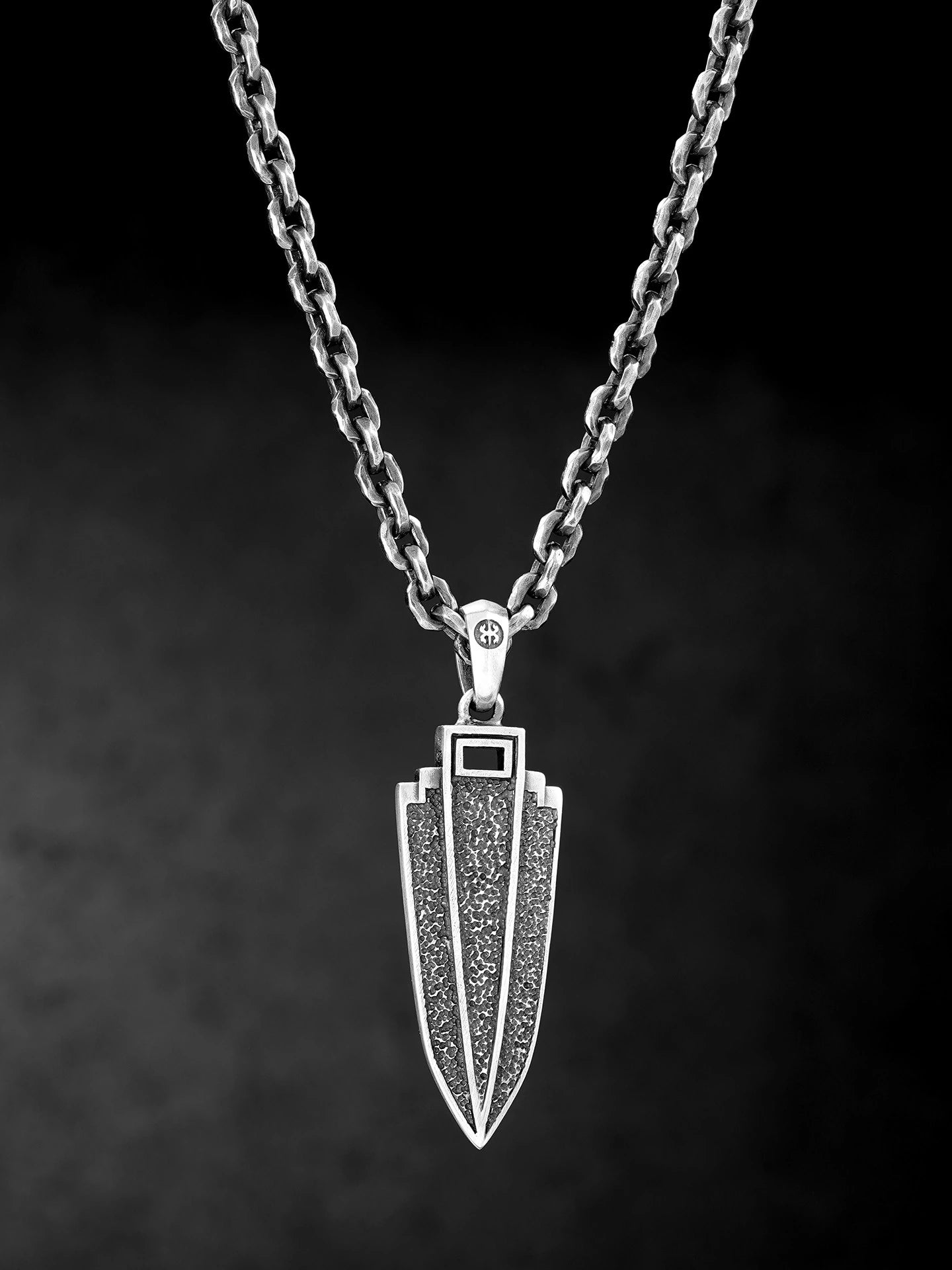 hammered spearhead sterling silver biker pendant product view 3