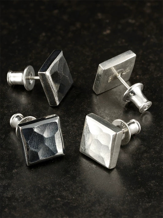 Hammered Square Sterling Silver Biker Stud Earring product view