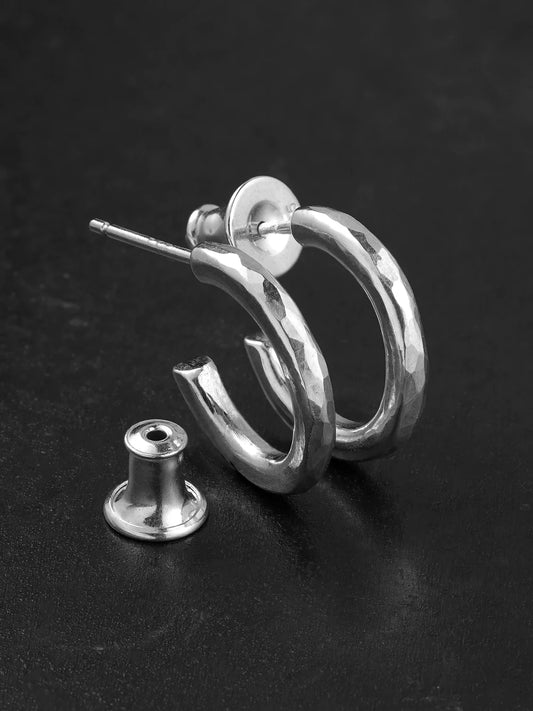 Hammered Sterling Silver Biker Hoop Earring product view