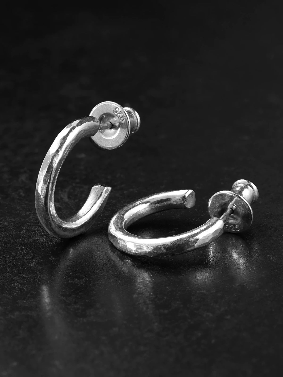 Hammered Sterling Silver Biker Hoop Earring detail view 2