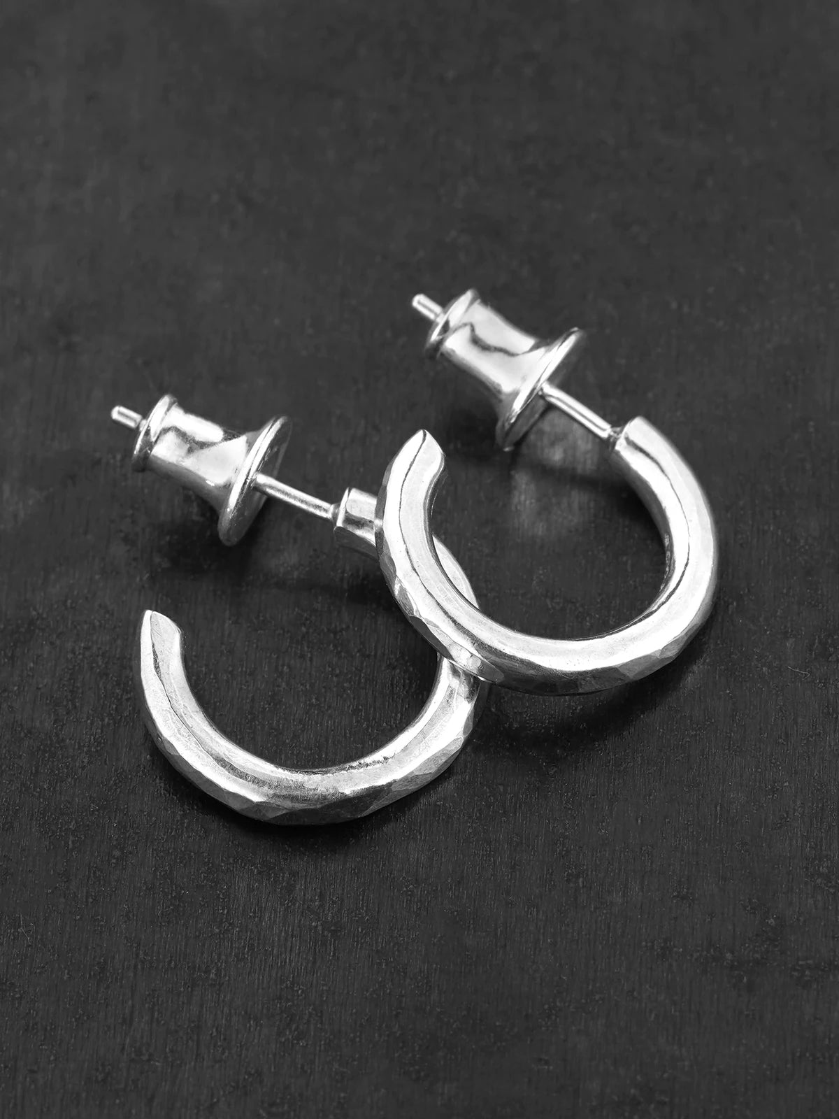 Hammered Sterling Silver Biker Hoop Earring detail view 3