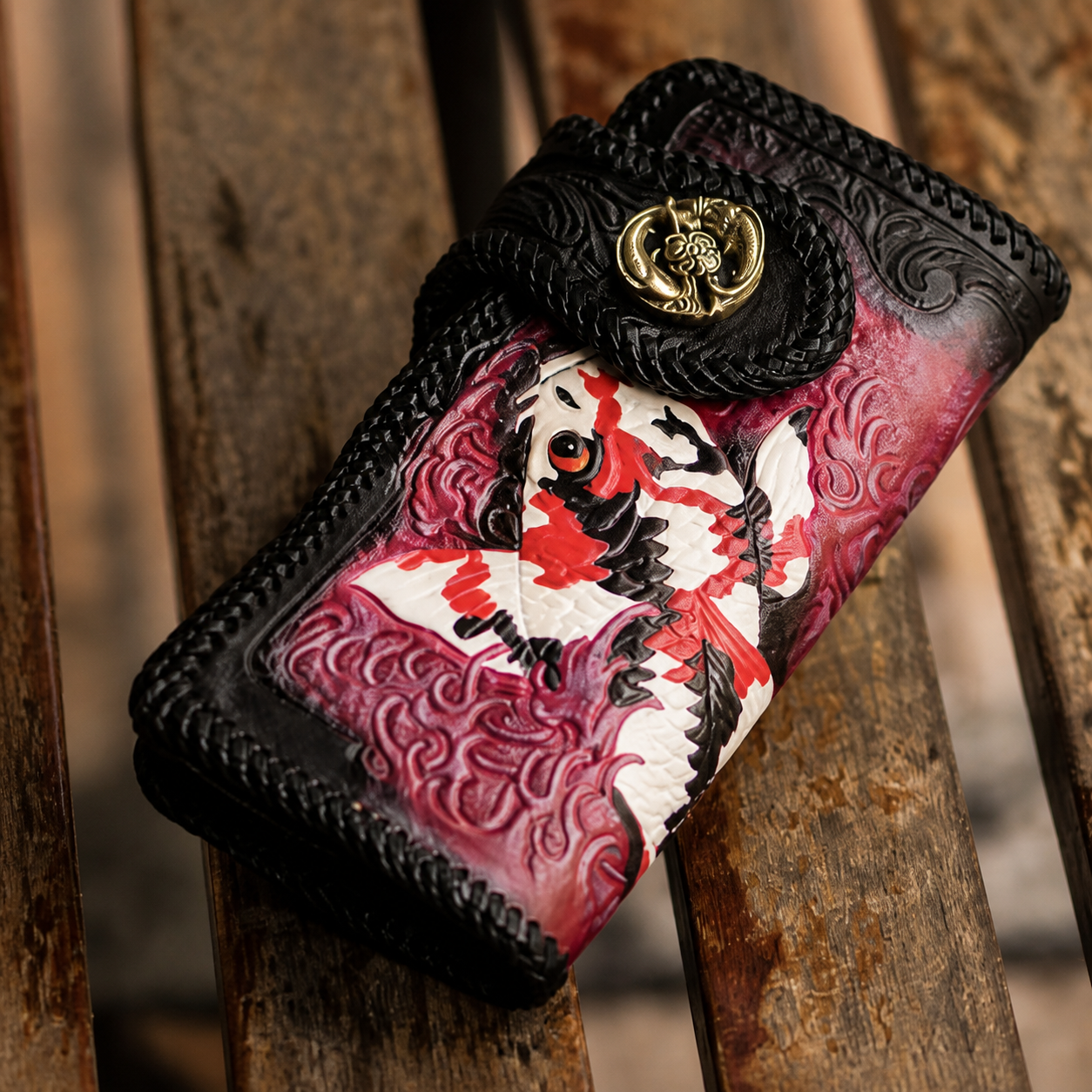 White artwork leather biker wallet variant
