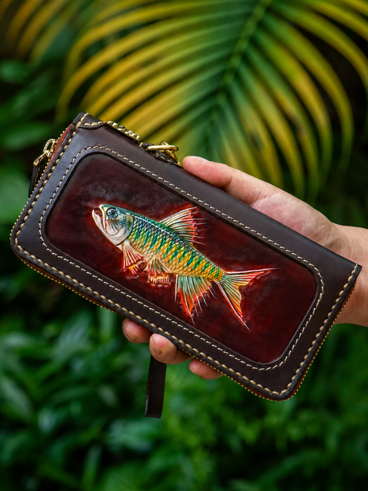 hand carved fish leather biker wallet 1