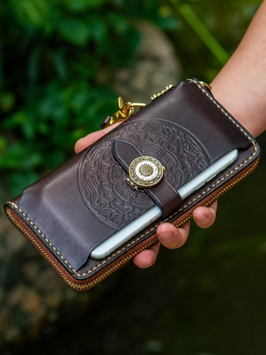 hand carved fish leather biker wallet 2