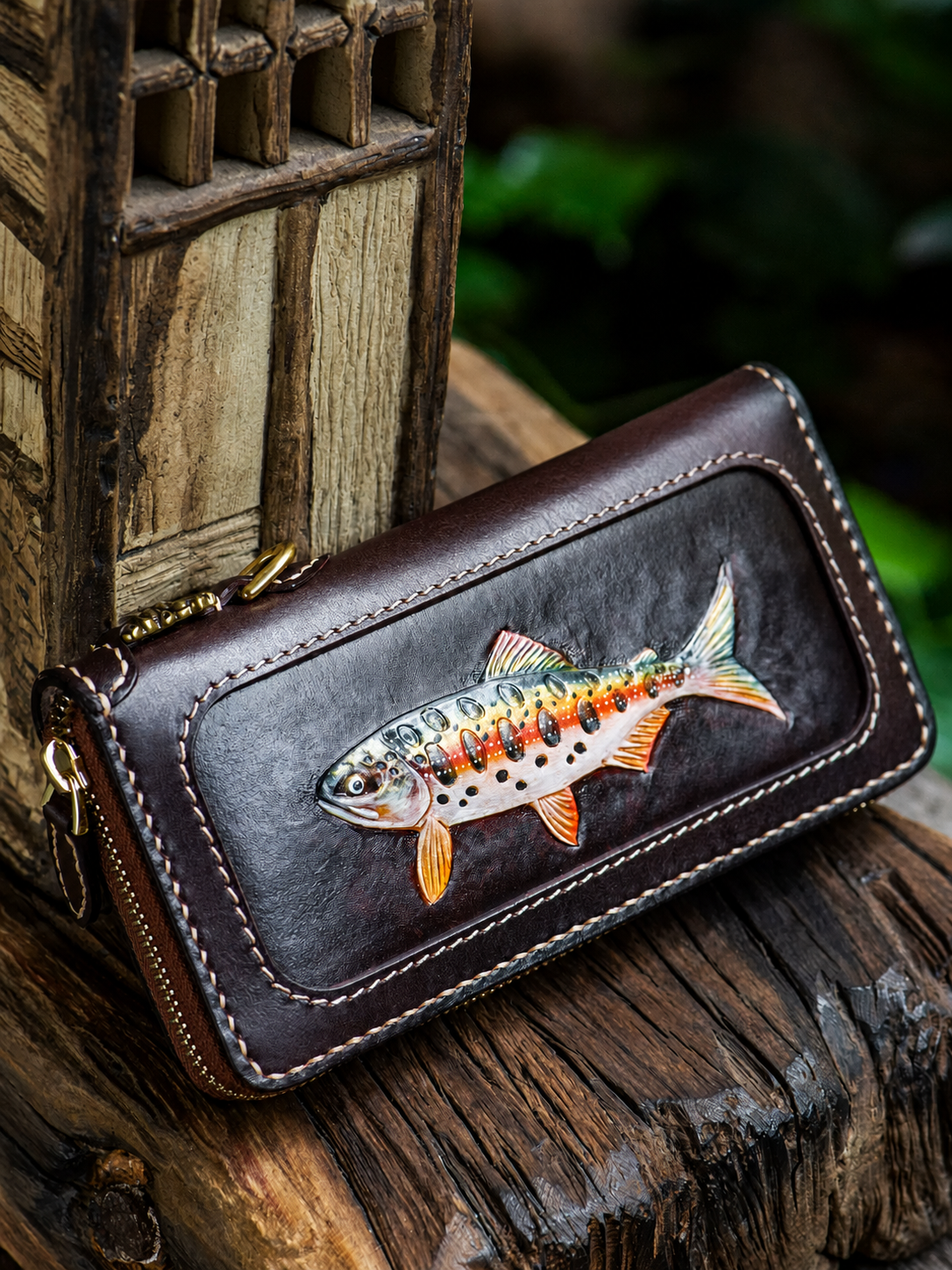 hand carved fish leather biker wallet 4