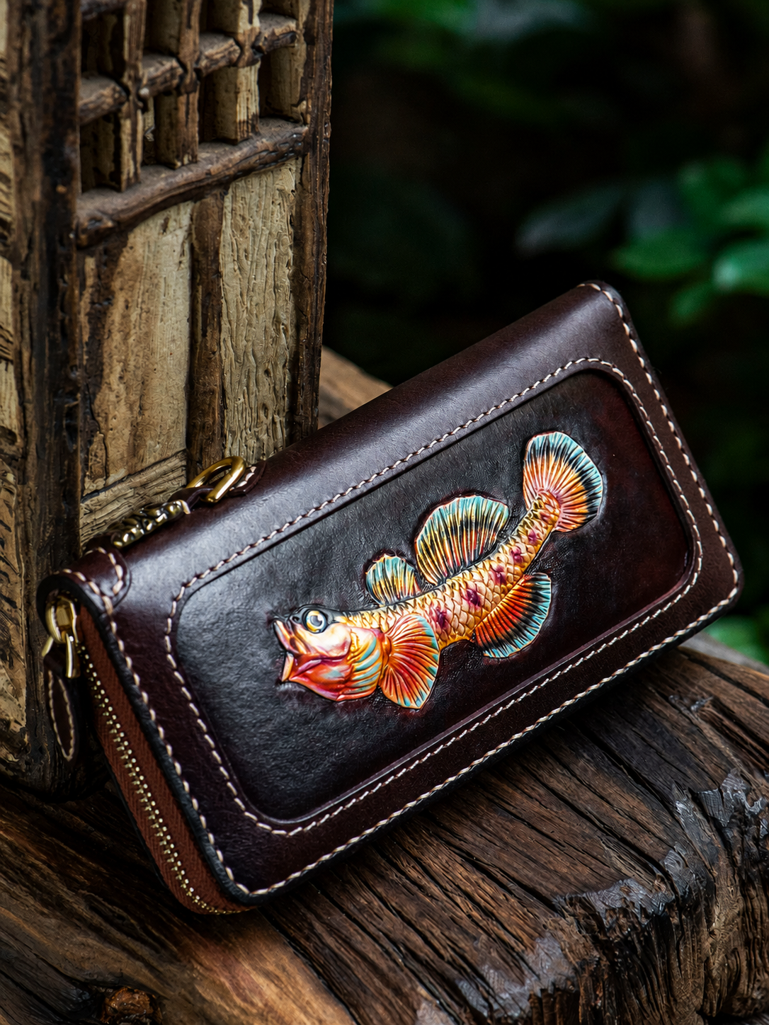 hand carved fish leather biker wallet 5