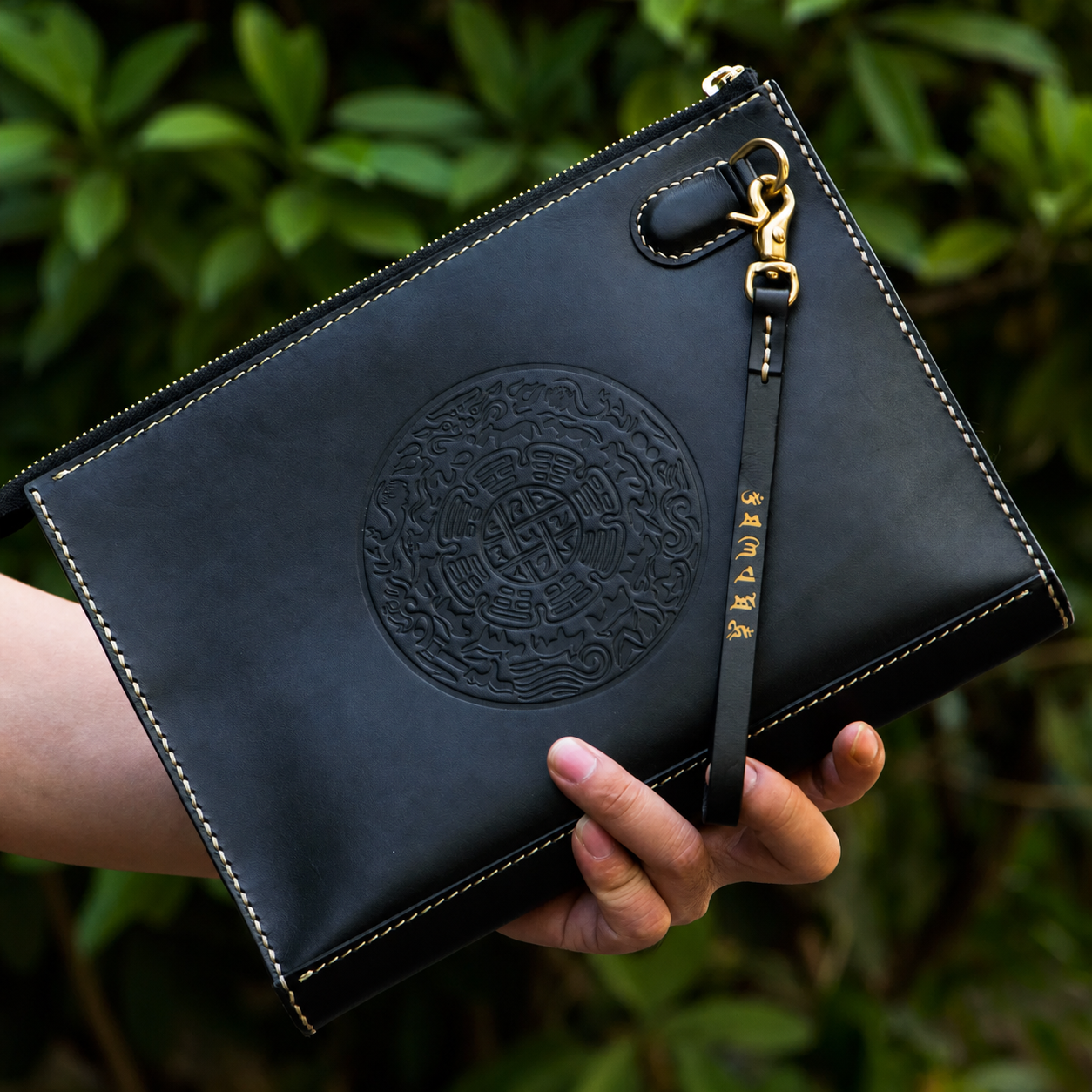 hand-carved tiger leather biker wallet hand carved guardian leather clutch 2