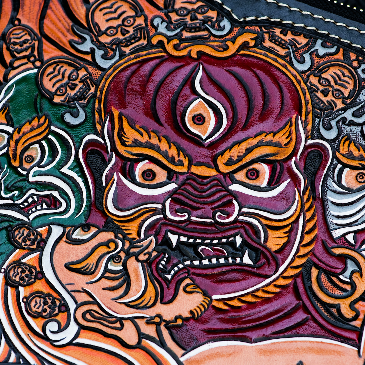 hand-carved tiger leather biker wallet hand carved guardian leather clutch 3