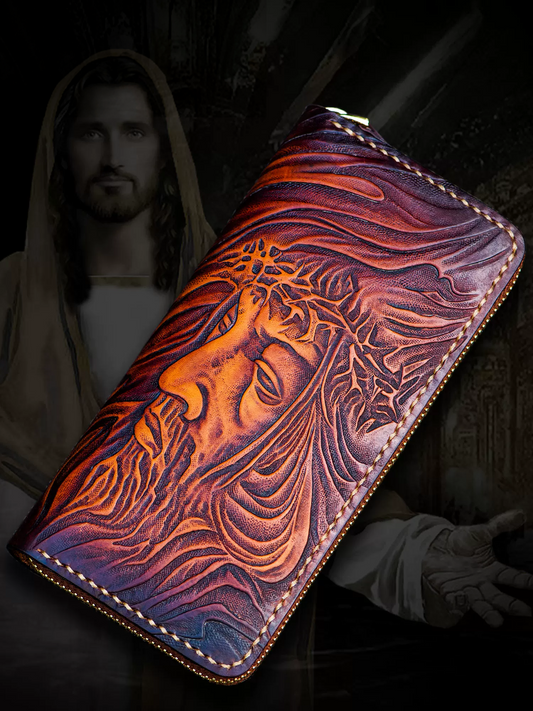 hand-carved tiger leather biker wallet hand carved religious leather wallet 1