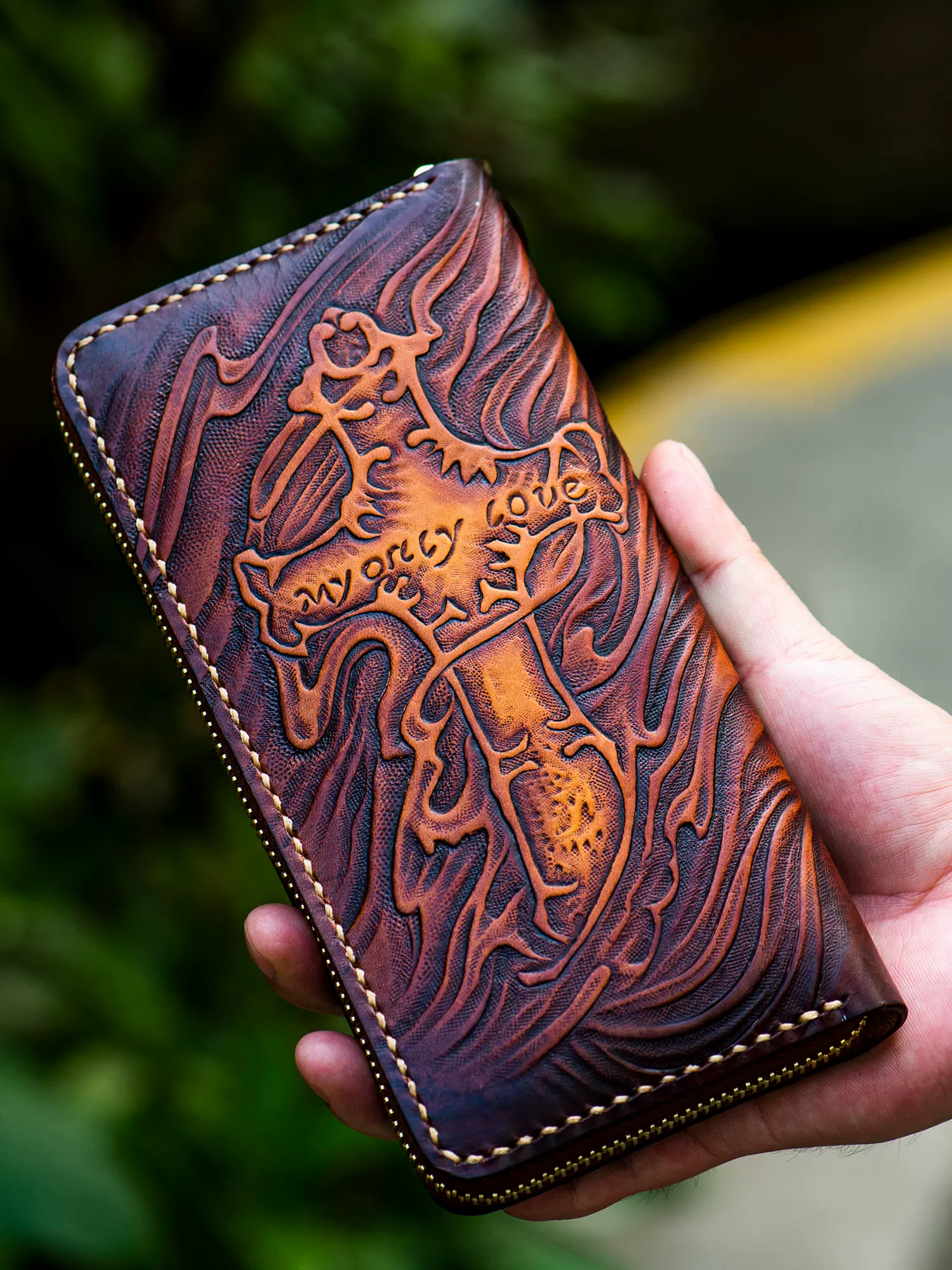 hand-carved tiger leather biker wallet hand carved religious leather wallet 3