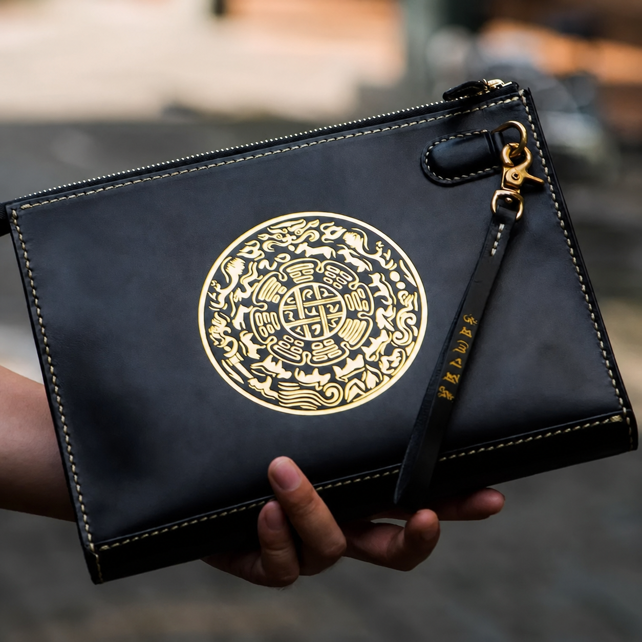 hand-carved tiger leather biker wallet hand carved skull leather clutch 3