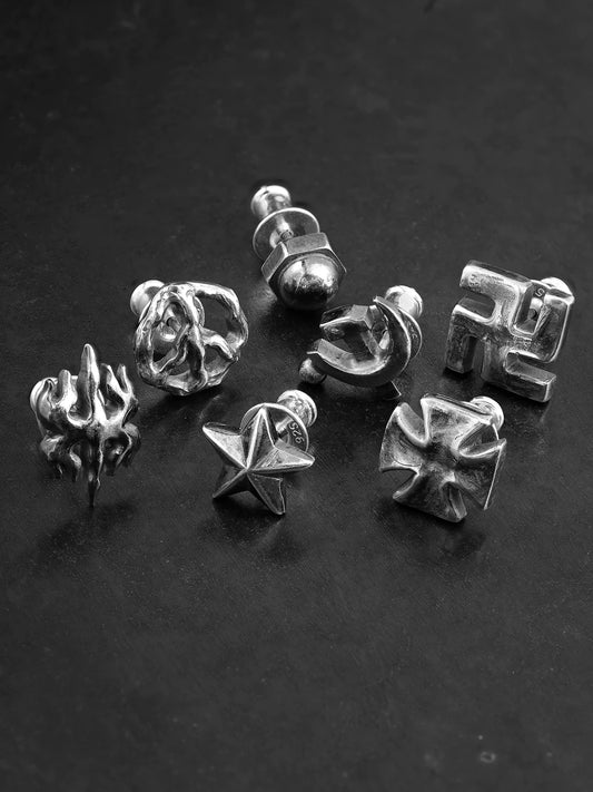 Hand-Carved Symbol Sterling Silver Biker Stud Earring product view
