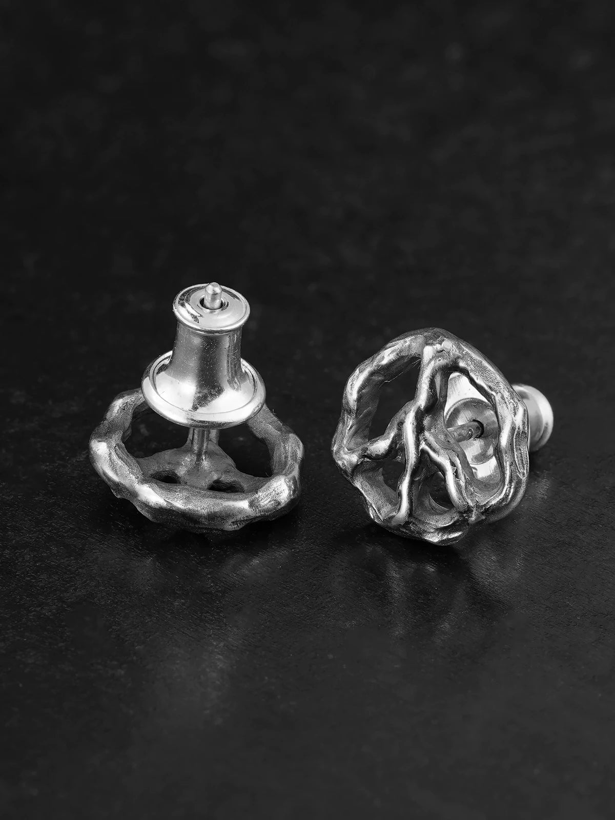 Hand-Carved Symbol Sterling Silver Biker Stud Earring detail view 4