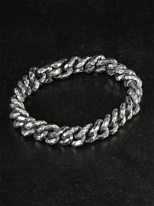 hand hammered sterling silver biker bracelet product view 1