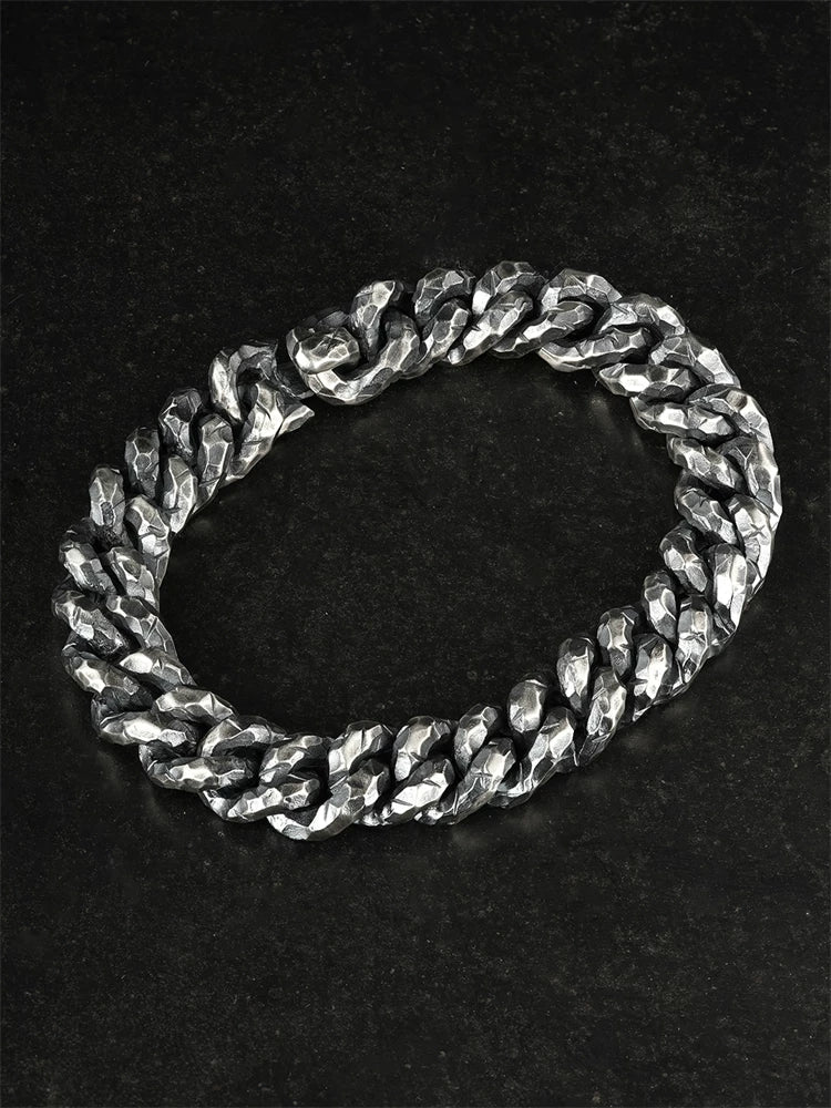 hand hammered sterling silver biker bracelet product view 2