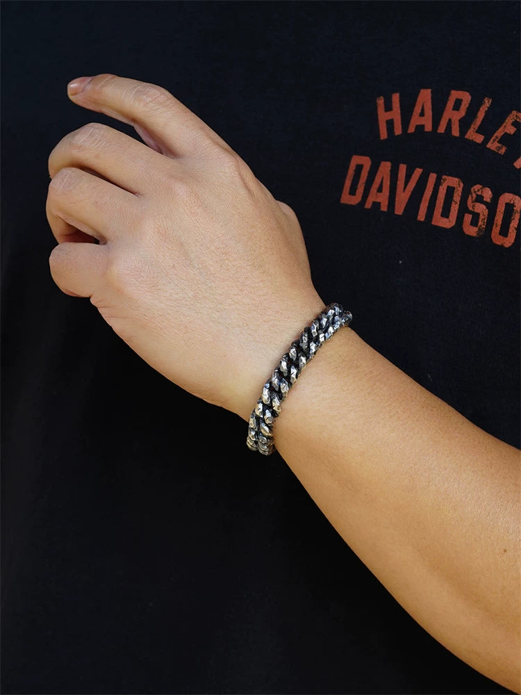 hand hammered sterling silver biker bracelet product view 3