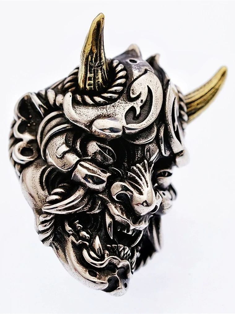 Hannya Samurai Mask 925 Sterling Silver Biker Ring — view 2