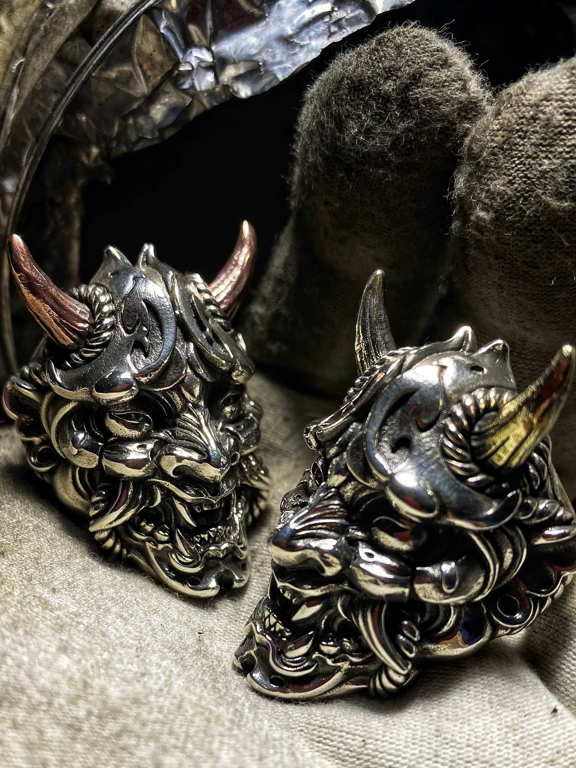 Hannya Samurai Mask 925 Sterling Silver Biker Ring — view 3