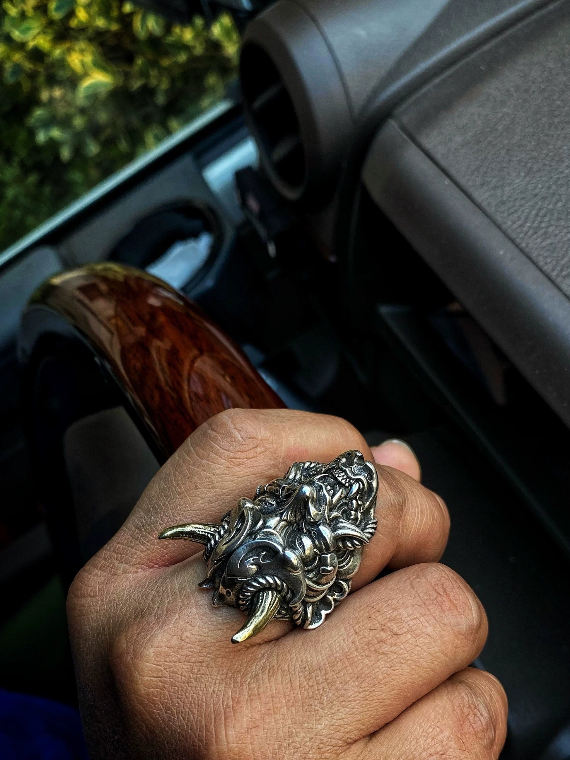 Hannya Samurai Mask 925 Sterling Silver Biker Ring — view 4