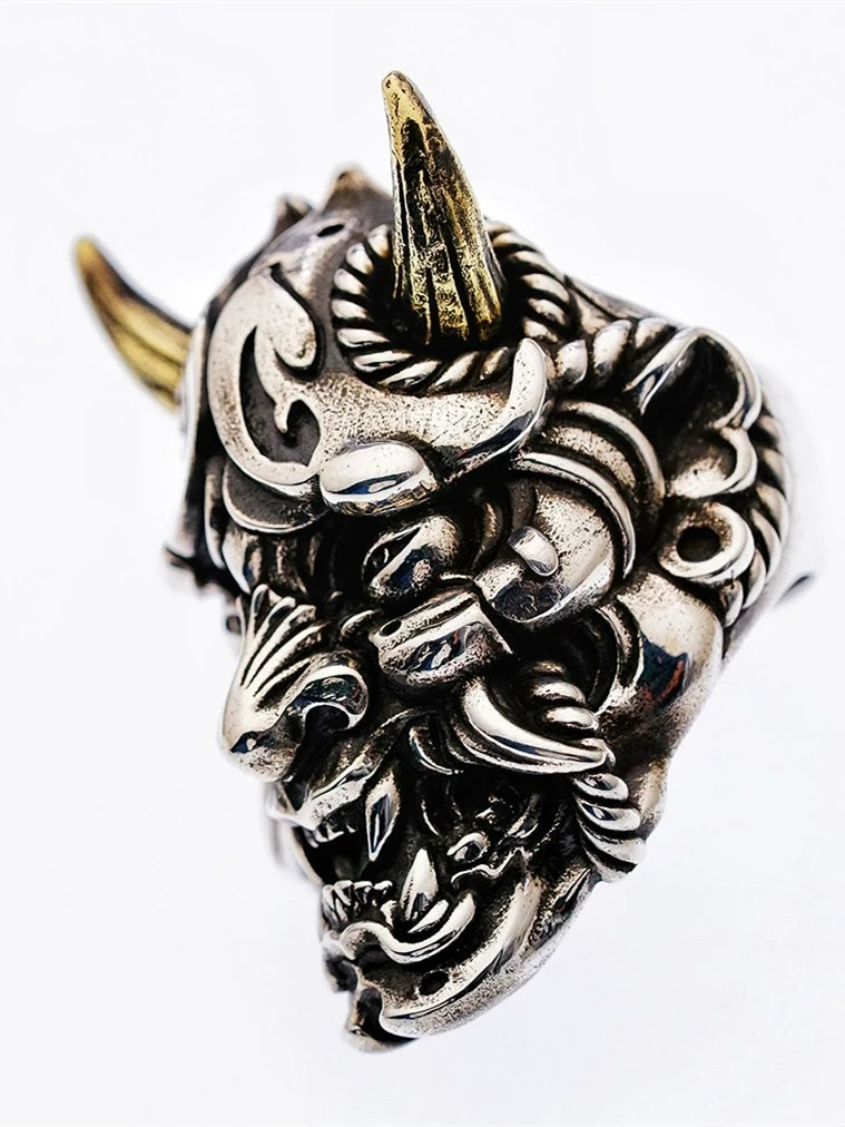 Hannya Samurai Mask 925 Sterling Silver Biker Ring — view 5