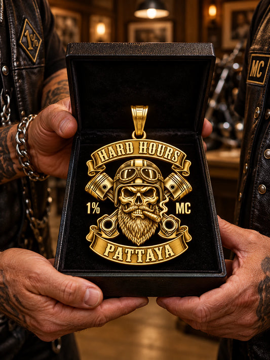 Hard Hours gold-plated club pendant concept presented for member recognition.