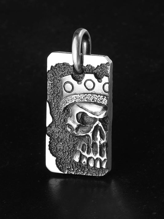 hardcore skull sterling silver biker dog tag pendant product view 1