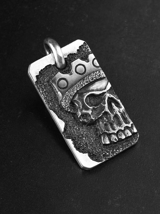 hardcore skull sterling silver biker dog tag pendant product view 2