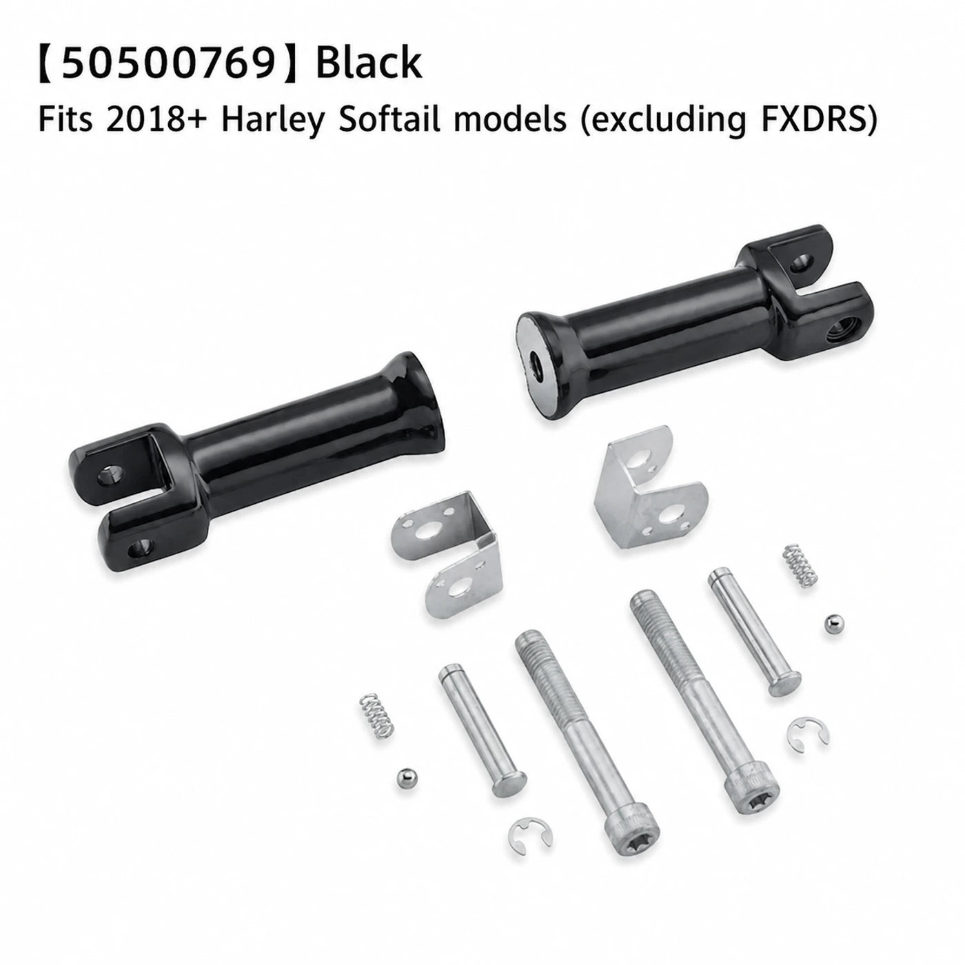 50500769 black passenger foot peg support brackets for 2018 and newer Harley Softail