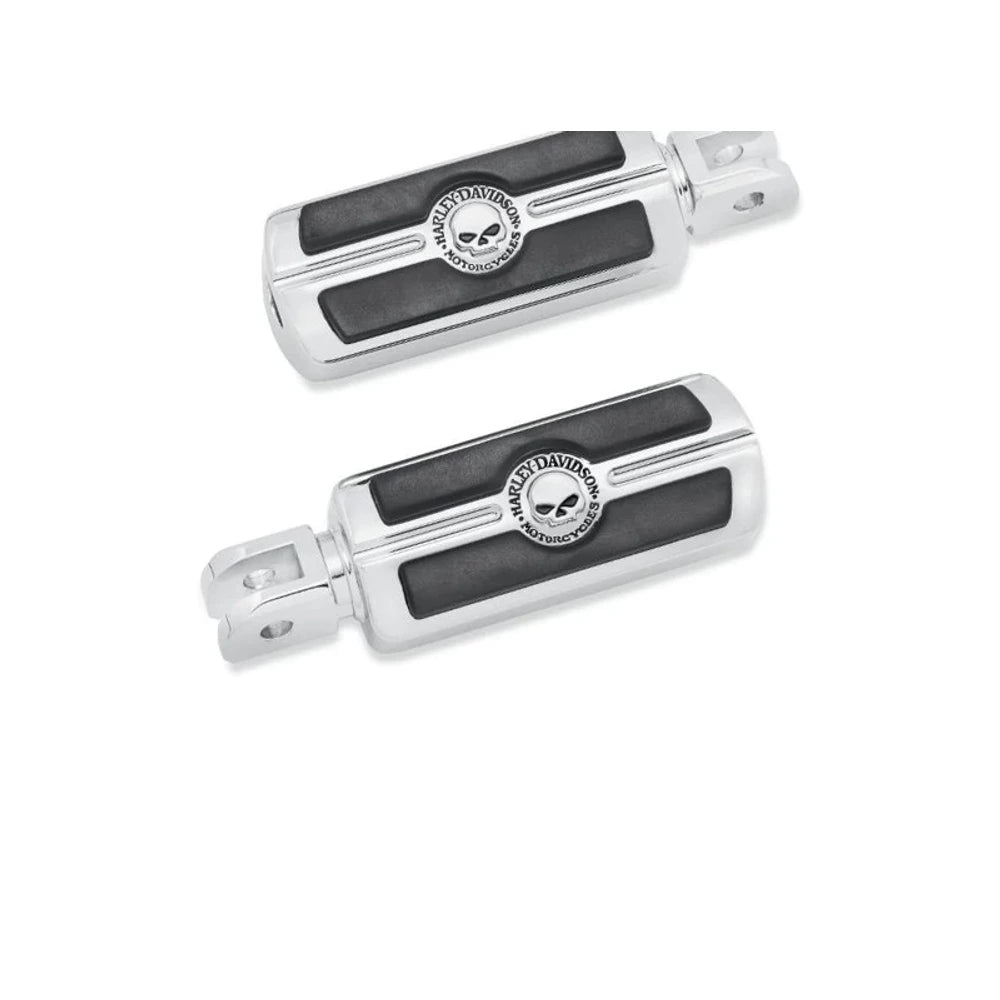 50500856 chrome front skull foot pegs for select 2018 and newer Harley Softail models