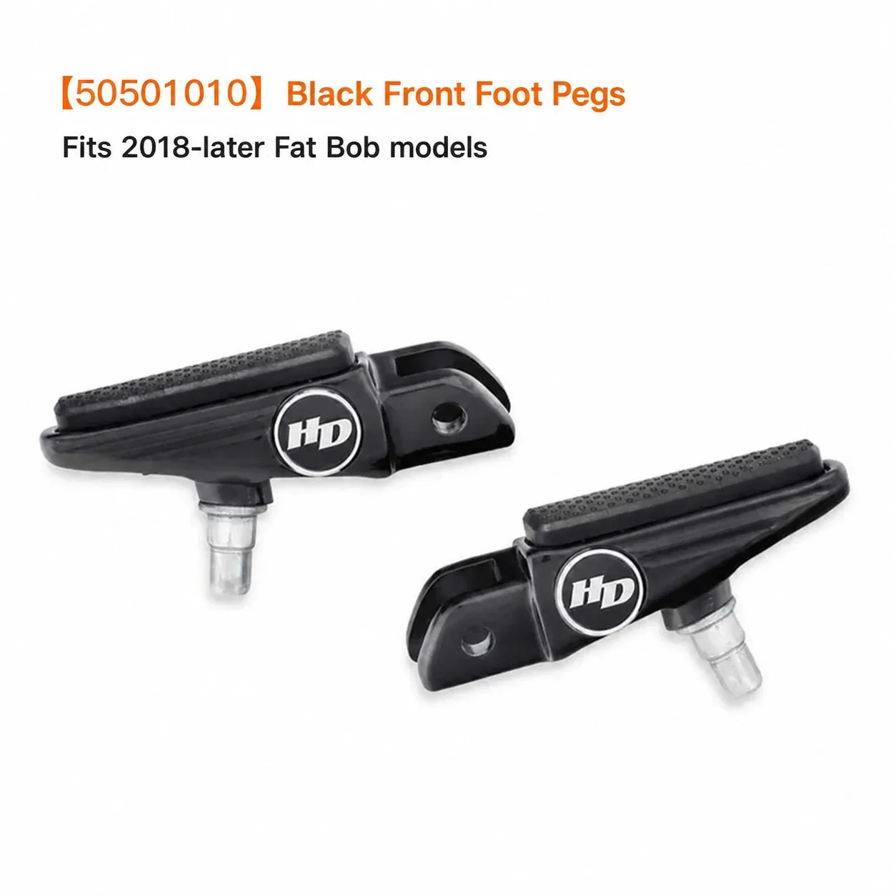 50501010 black Fat Bob front foot pegs with HD emblems