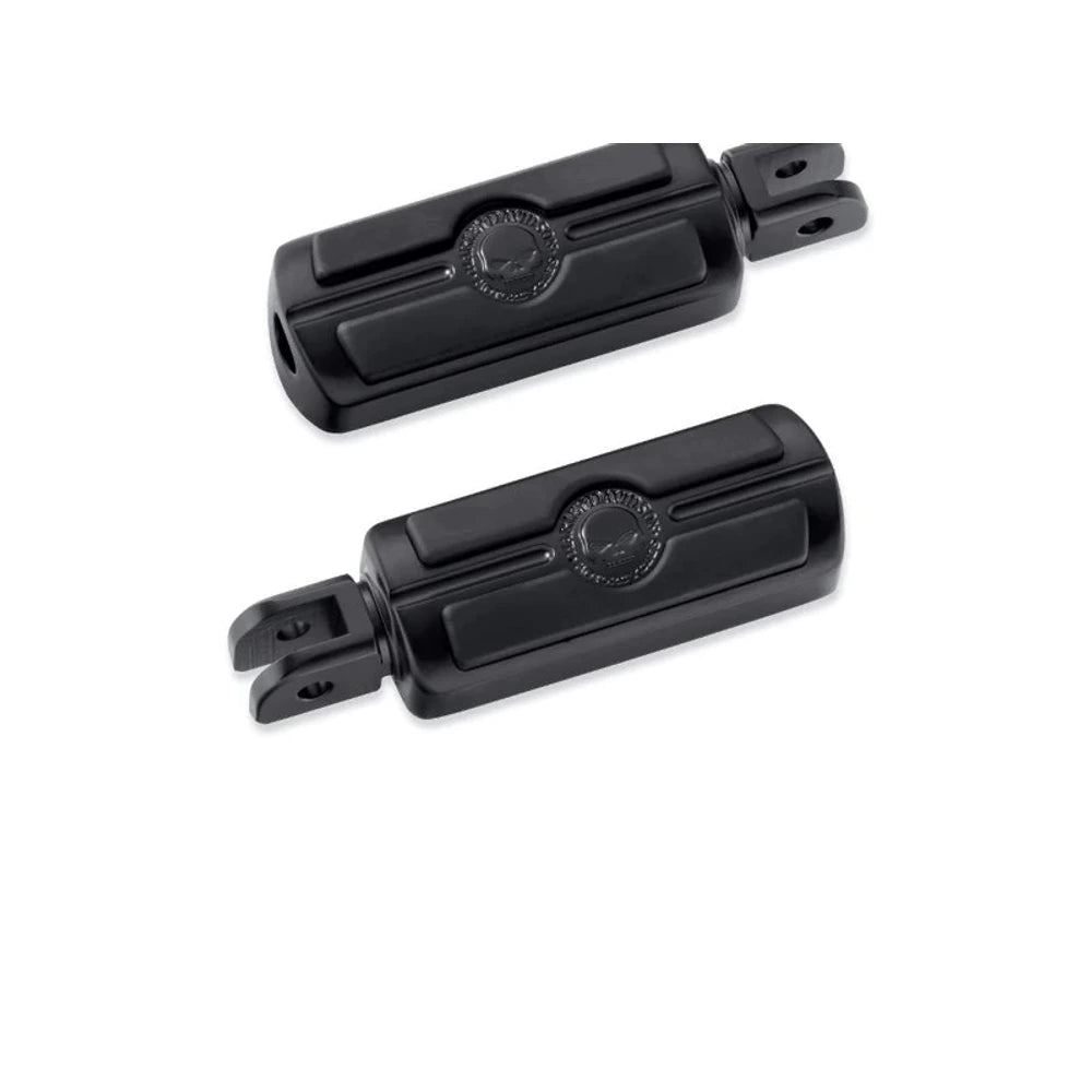 50501281 black front skull foot pegs for select 2018 and newer Harley Softail models