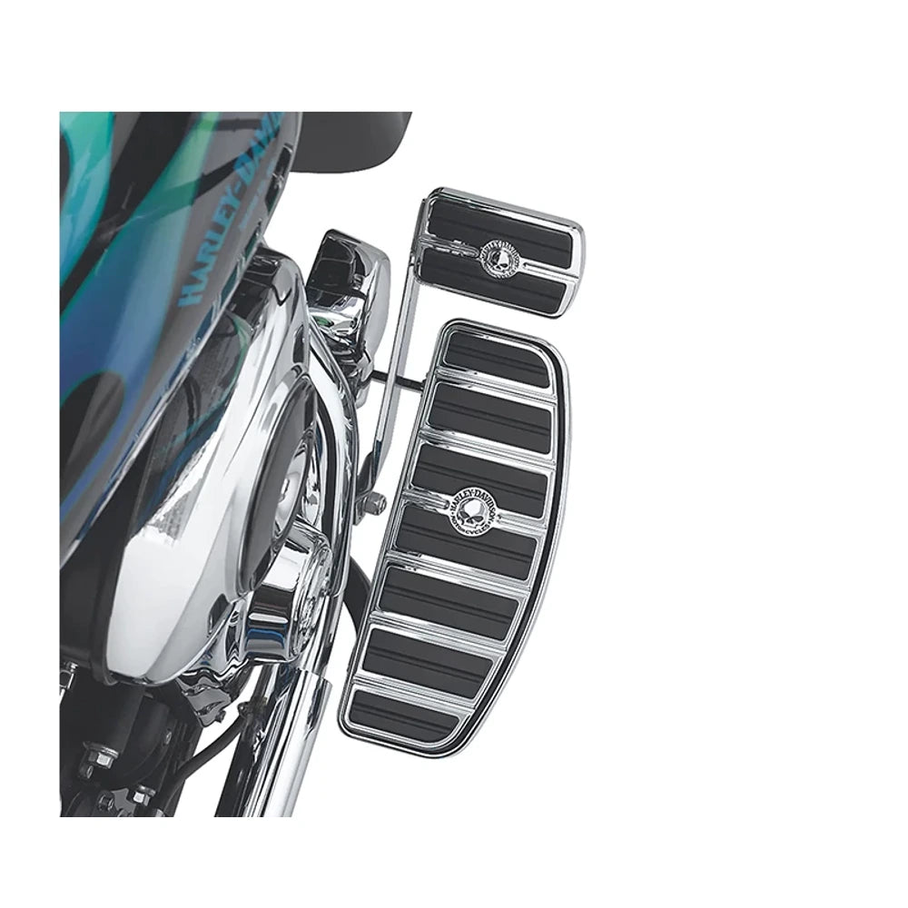 50710-04 chrome Touring rider footboard pads with skull emblems