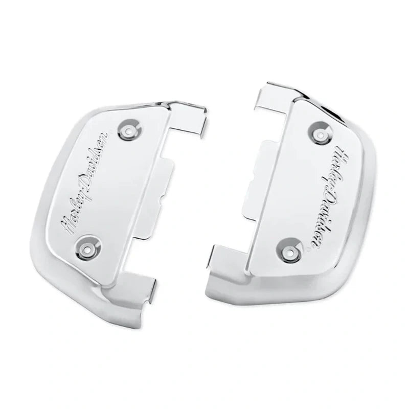 Harley 50782-91 script-style chrome passenger footboard backplate covers