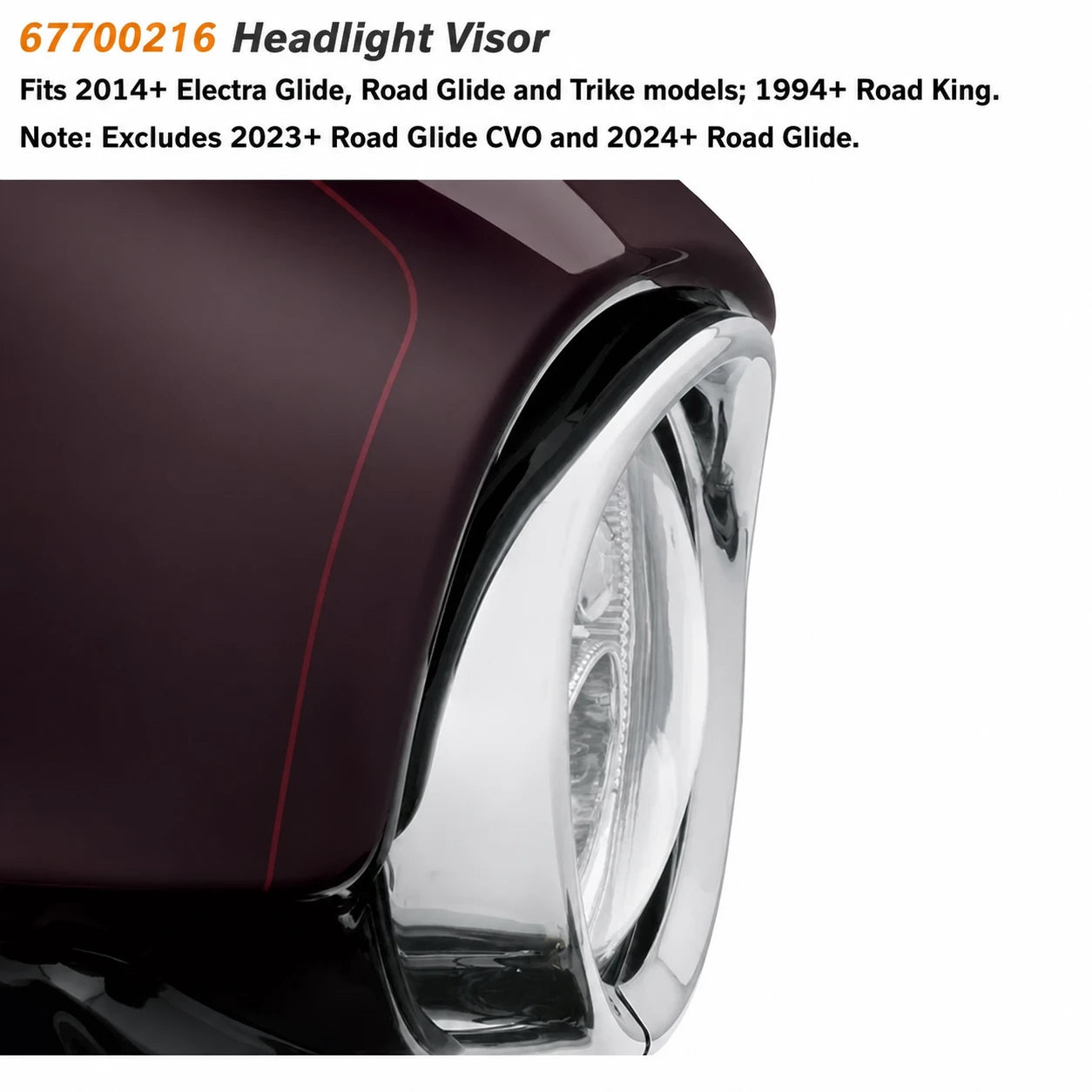 67700216 chrome headlight visor fitment for Harley-Davidson Touring and Road King models