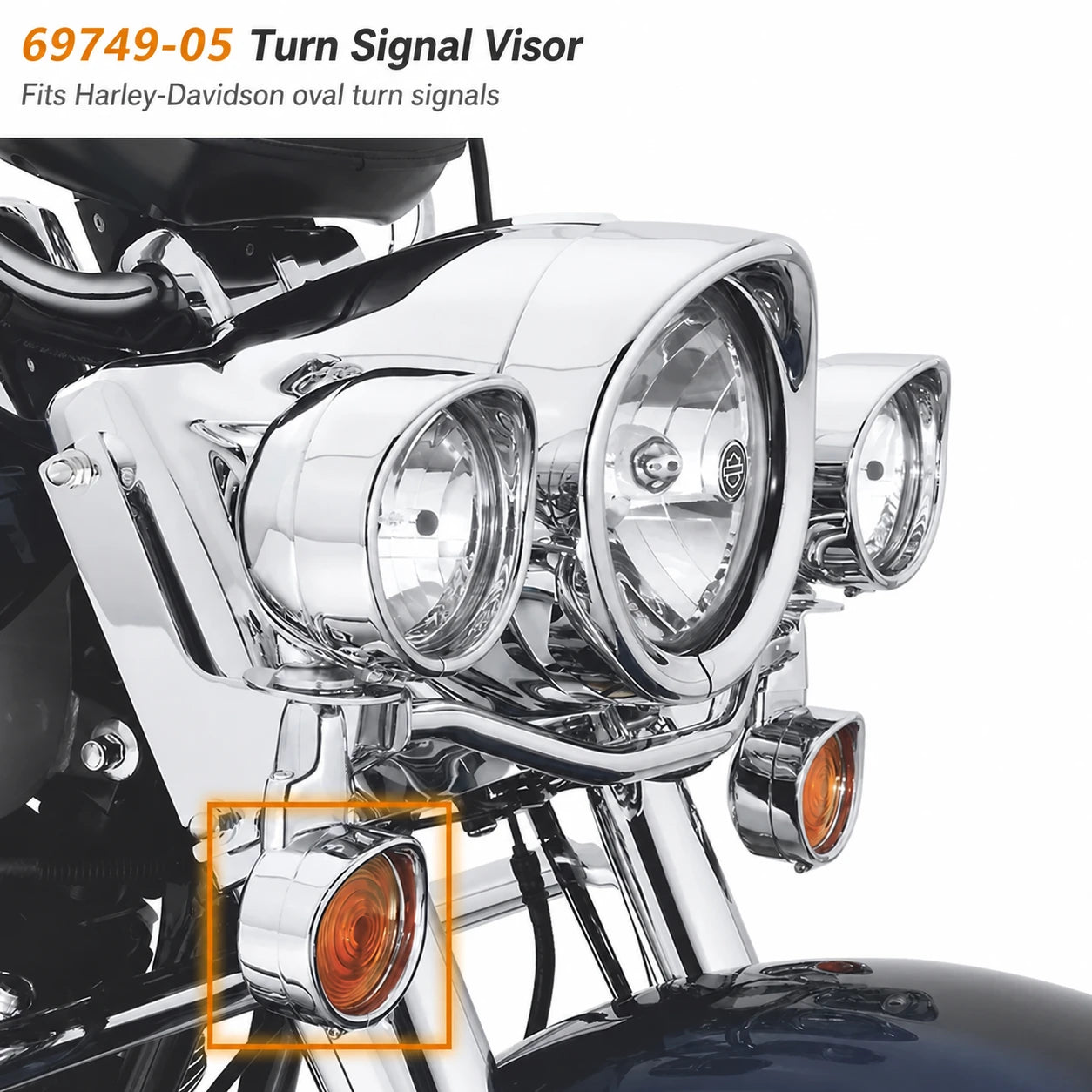69749-05 chrome visor for Harley-Davidson oval turn signals