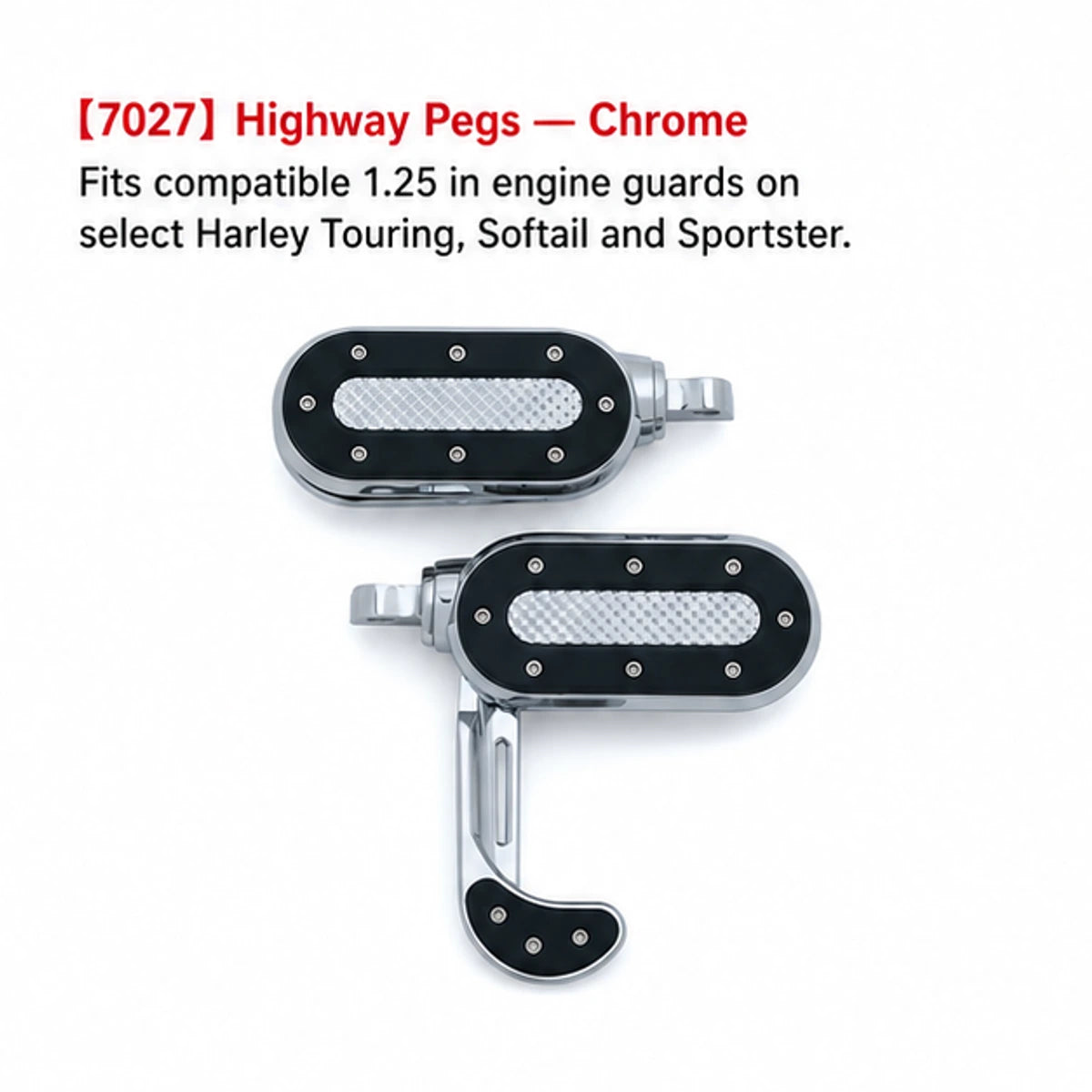7027 chrome highway pegs for compatible Harley engine guards