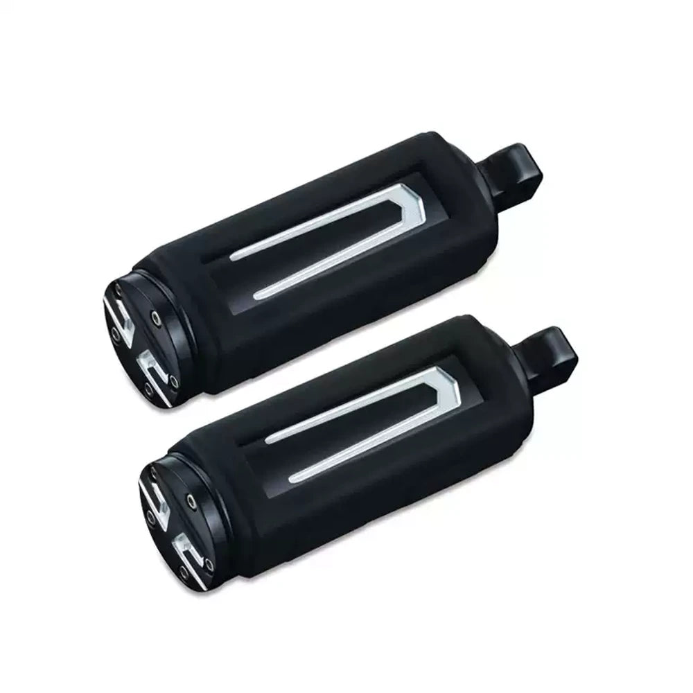 Black mini motorcycle foot peg pair with machined chrome accents