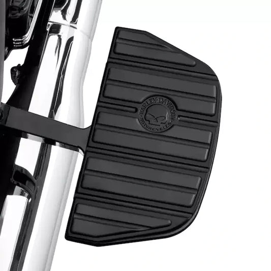 Black skull rider footboard installed on Harley motorcycle