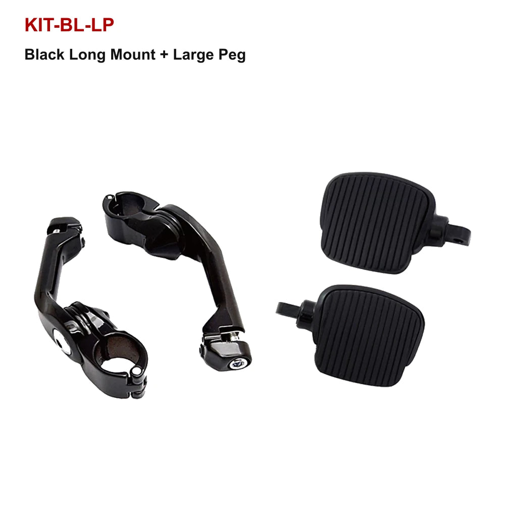 black long mount and large peg kit for compatible Harley-Davidson motorcycle